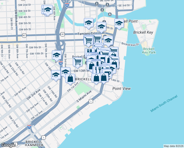 map of restaurants, bars, coffee shops, grocery stores, and more near in Miami
