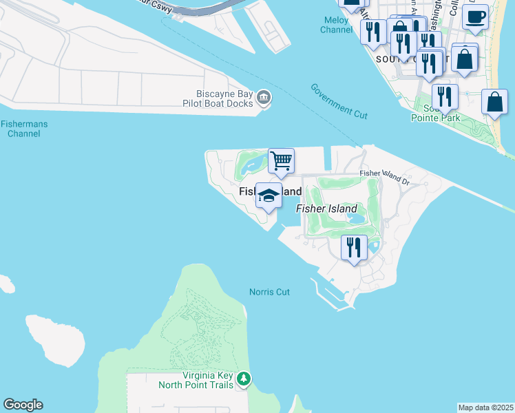 map of restaurants, bars, coffee shops, grocery stores, and more near 13 Fisher Island Drive in Miami Beach