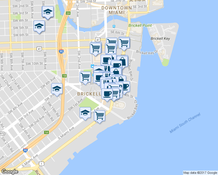 map of restaurants, bars, coffee shops, grocery stores, and more near 1333 South Miami Avenue in Miami
