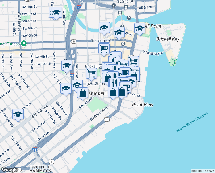 map of restaurants, bars, coffee shops, grocery stores, and more near in Miami