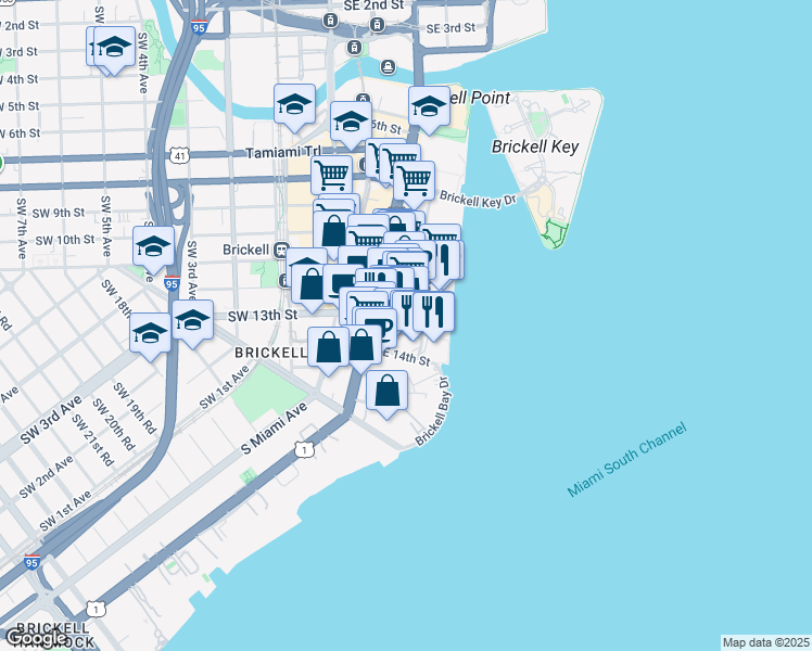 map of restaurants, bars, coffee shops, grocery stores, and more near 186 Southeast 12th Terrace in Miami