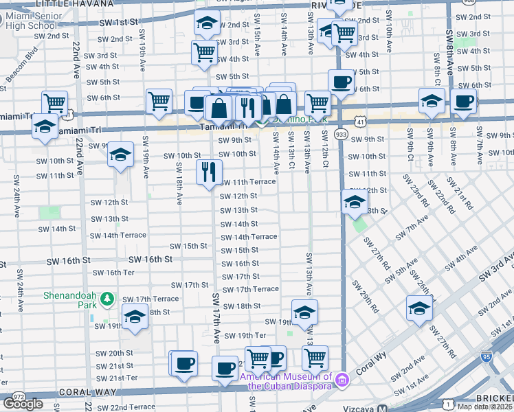 map of restaurants, bars, coffee shops, grocery stores, and more near in Miami