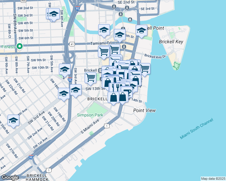 map of restaurants, bars, coffee shops, grocery stores, and more near 1333 South Miami Avenue in Miami