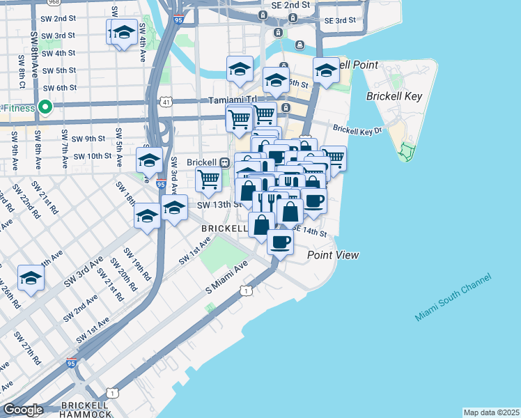 map of restaurants, bars, coffee shops, grocery stores, and more near 1333 South Miami Avenue in Miami