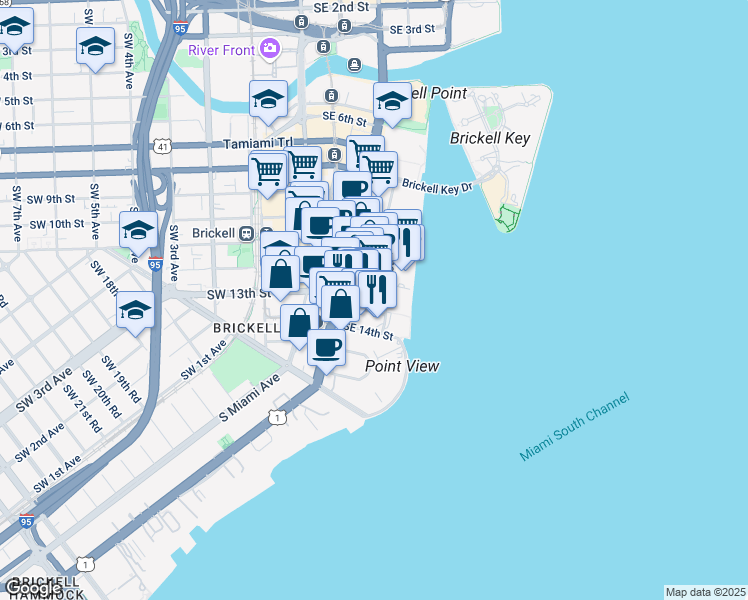 map of restaurants, bars, coffee shops, grocery stores, and more near 186 Southeast 12th Terrace in Miami