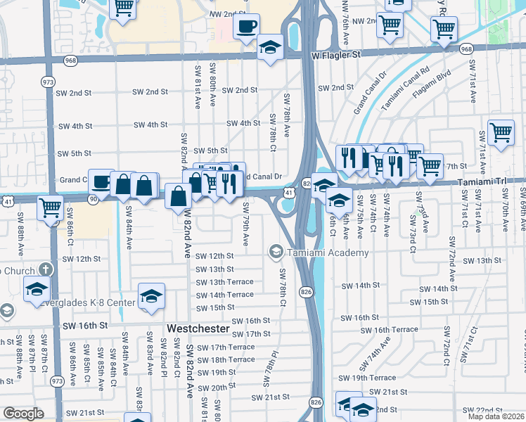 map of restaurants, bars, coffee shops, grocery stores, and more near 930 Southwest 78th Place in Miami