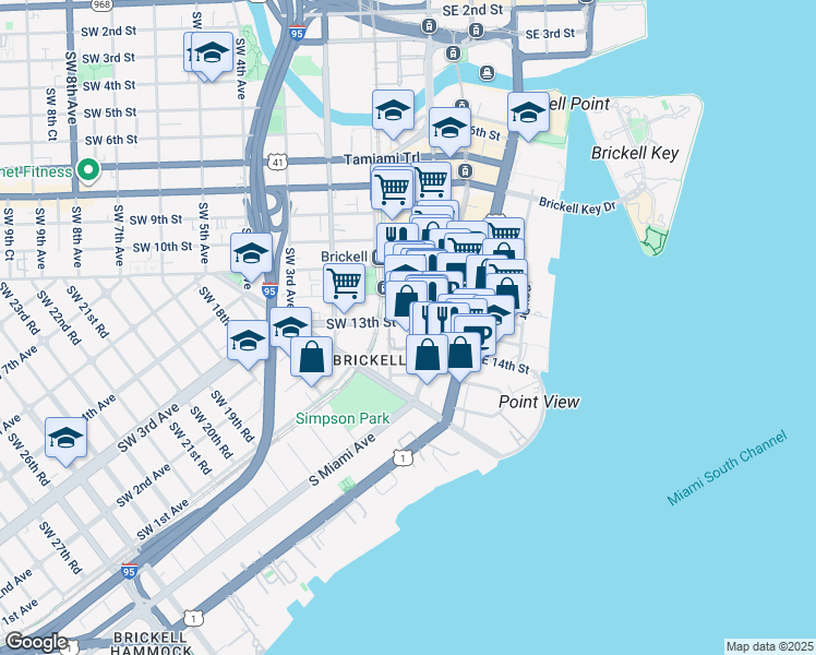map of restaurants, bars, coffee shops, grocery stores, and more near in Miami