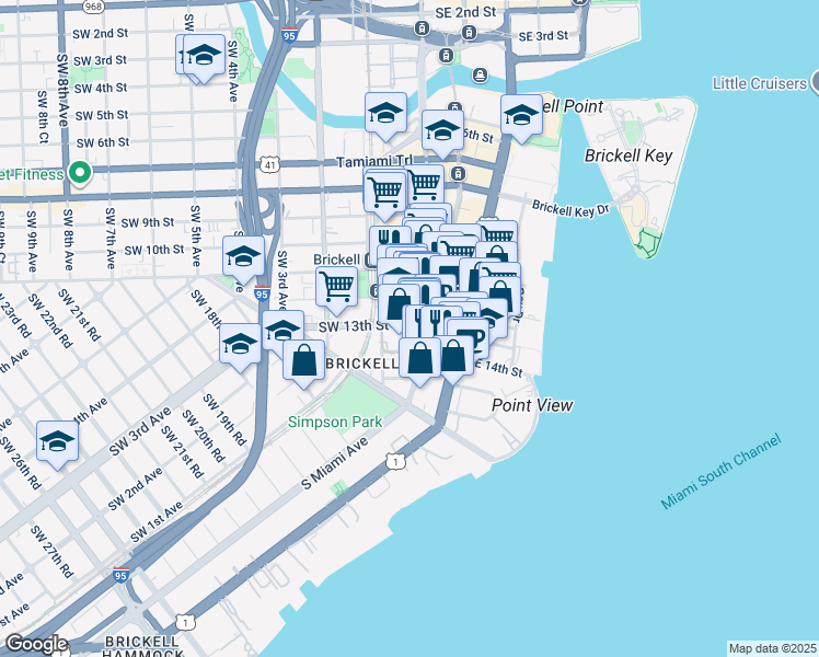 map of restaurants, bars, coffee shops, grocery stores, and more near in Miami
