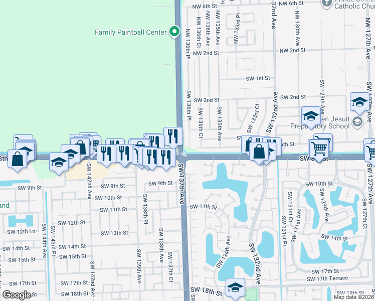 map of restaurants, bars, coffee shops, grocery stores, and more near in Miami-Dade County