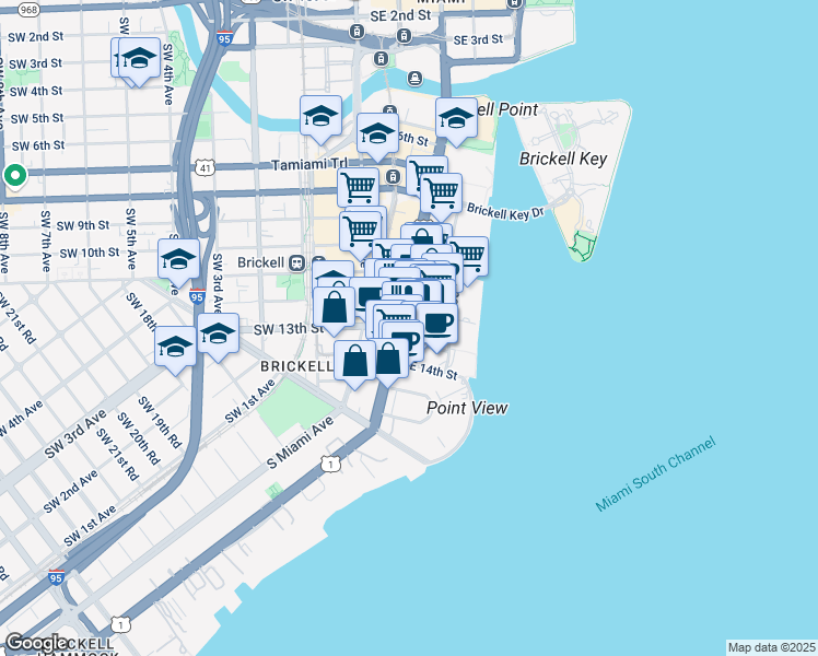 map of restaurants, bars, coffee shops, grocery stores, and more near in Miami