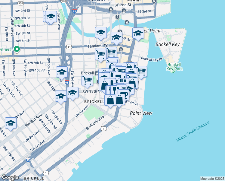 map of restaurants, bars, coffee shops, grocery stores, and more near 1333 South Miami Avenue in Miami