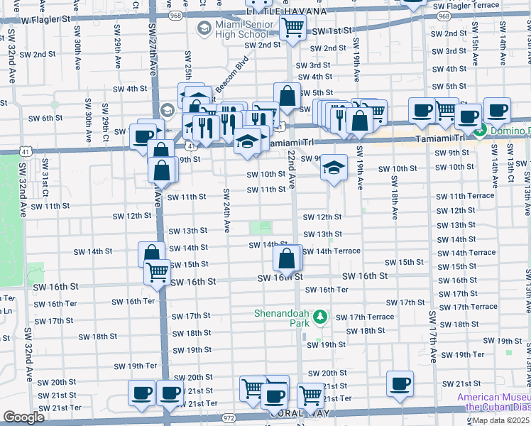 map of restaurants, bars, coffee shops, grocery stores, and more near 2240 Southwest 12th Street in Miami