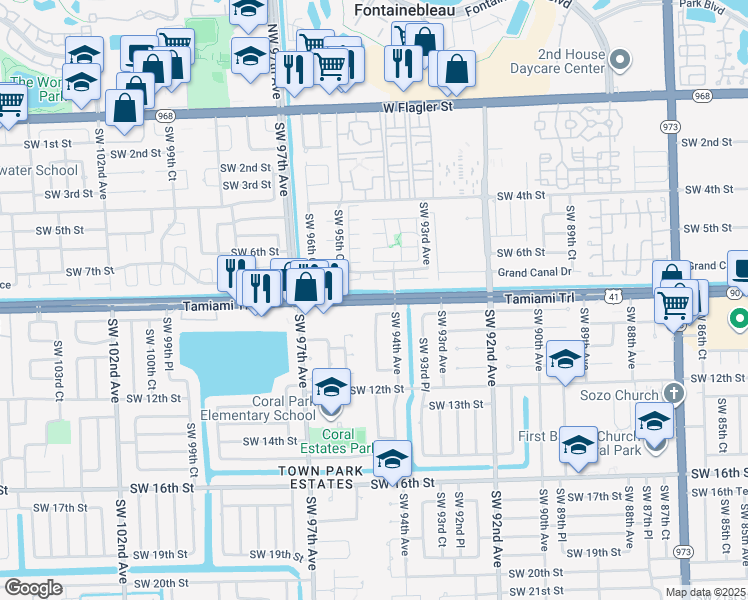 map of restaurants, bars, coffee shops, grocery stores, and more near in Miami