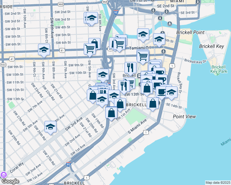 map of restaurants, bars, coffee shops, grocery stores, and more near 298 Southwest 15th Road in Miami