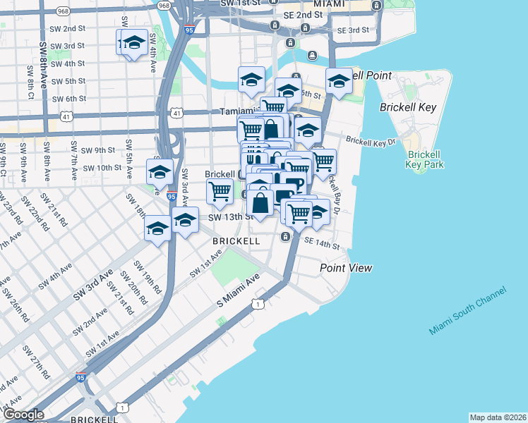 map of restaurants, bars, coffee shops, grocery stores, and more near 79 Southwest 12th Street in Miami