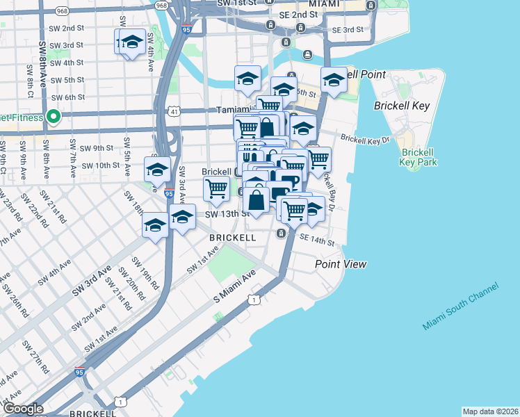 map of restaurants, bars, coffee shops, grocery stores, and more near 79 Southwest 12th Street in Miami