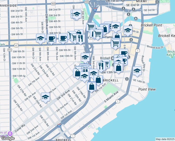 map of restaurants, bars, coffee shops, grocery stores, and more near 375 Southwest 15th Road in Miami