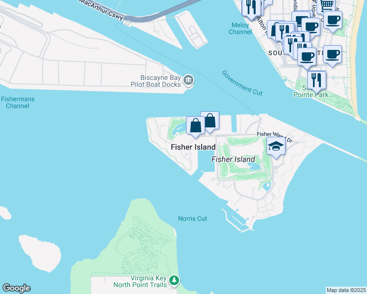 map of restaurants, bars, coffee shops, grocery stores, and more near 13735 Fisher Island Drive in Miami Beach