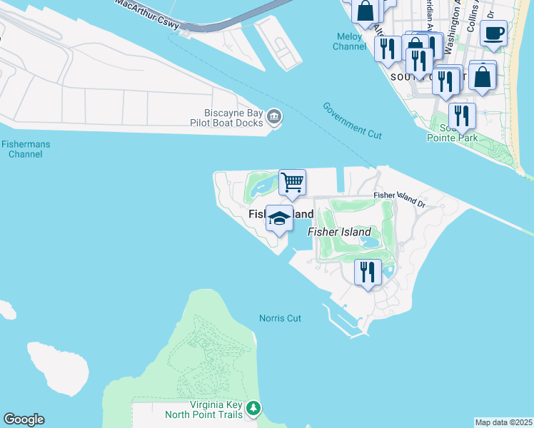 map of restaurants, bars, coffee shops, grocery stores, and more near 13735 Fisher Island Drive in Miami Beach