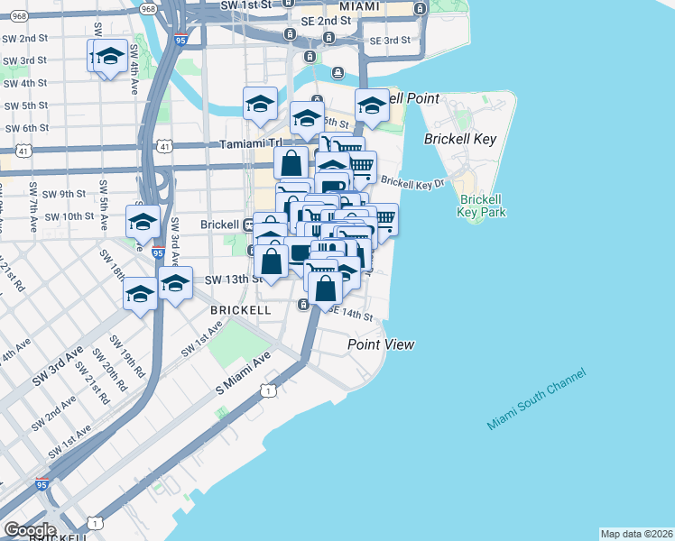 map of restaurants, bars, coffee shops, grocery stores, and more near in Miami