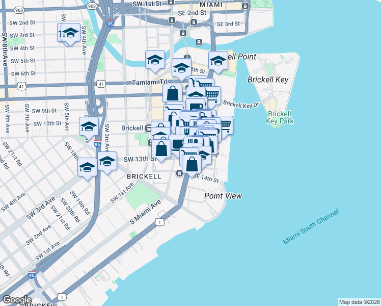 map of restaurants, bars, coffee shops, grocery stores, and more near in Miami