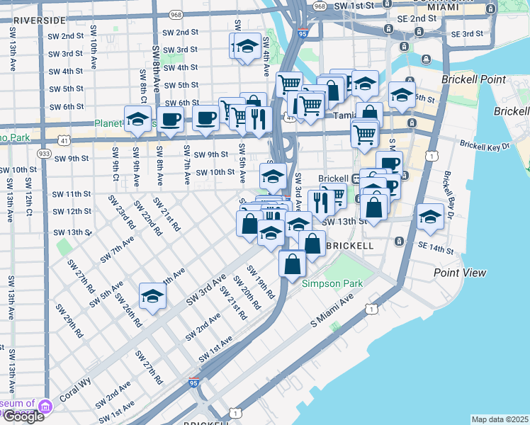 map of restaurants, bars, coffee shops, grocery stores, and more near 375 Southwest 15th Road in Miami