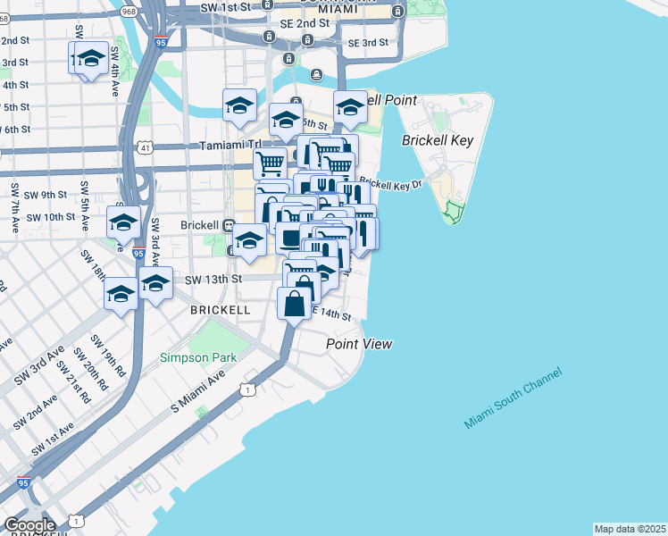 map of restaurants, bars, coffee shops, grocery stores, and more near 186 Southeast 12th Terrace in Miami