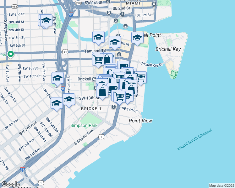 map of restaurants, bars, coffee shops, grocery stores, and more near in Miami