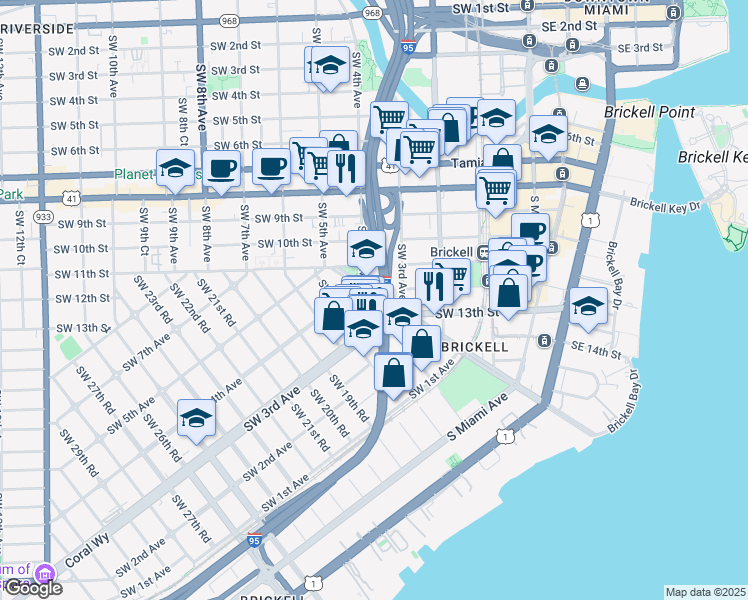map of restaurants, bars, coffee shops, grocery stores, and more near 375 Southwest 15th Road in Miami