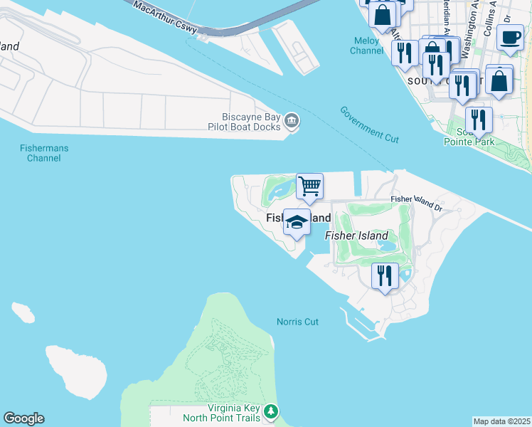 map of restaurants, bars, coffee shops, grocery stores, and more near 13735 Fisher Island Drive in Miami Beach