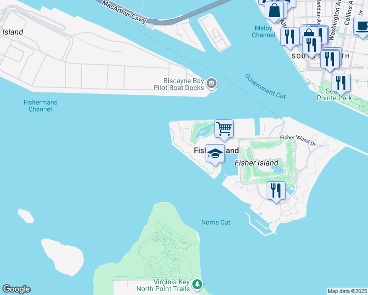 map of restaurants, bars, coffee shops, grocery stores, and more near 7021 Fisher Island Drive in Miami Beach