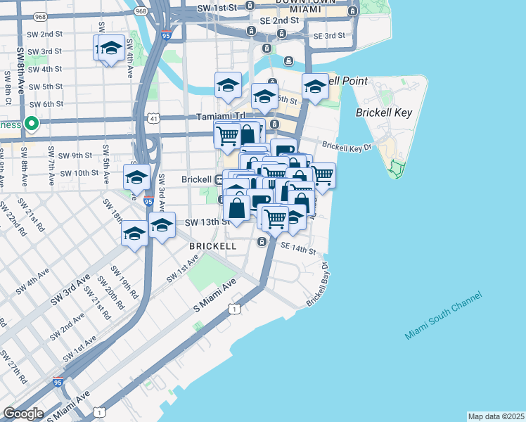 map of restaurants, bars, coffee shops, grocery stores, and more near in Miami