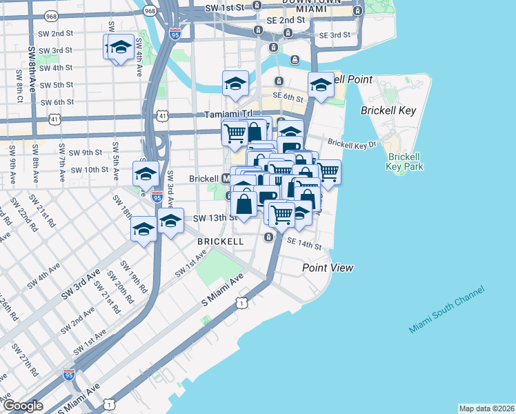 map of restaurants, bars, coffee shops, grocery stores, and more near in Miami