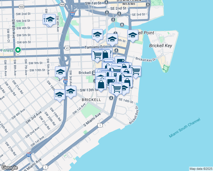 map of restaurants, bars, coffee shops, grocery stores, and more near in Miami