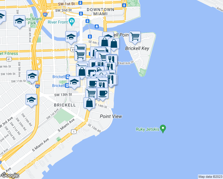 map of restaurants, bars, coffee shops, grocery stores, and more near 655 Southwest 19th Road in Miami