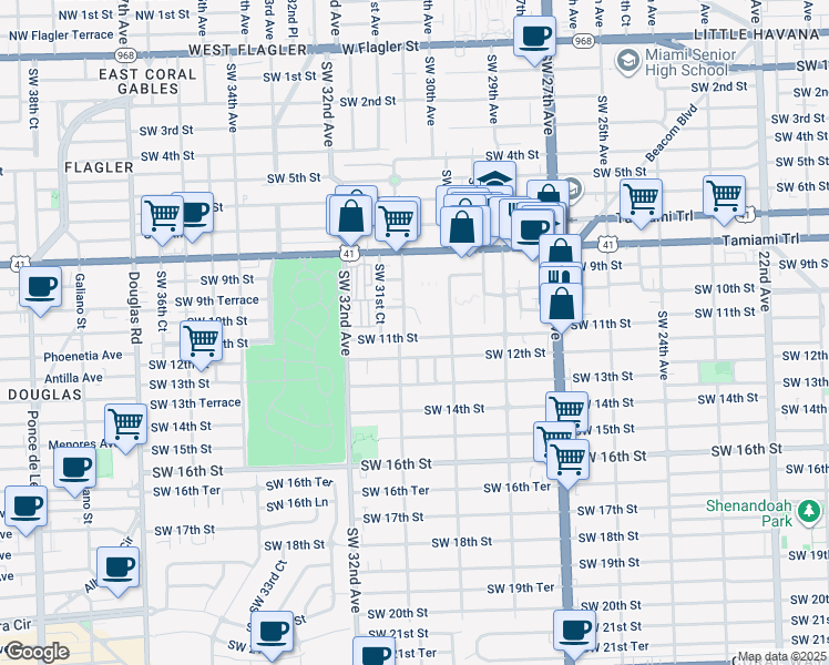 map of restaurants, bars, coffee shops, grocery stores, and more near 3061 Southwest 11th Street in Miami