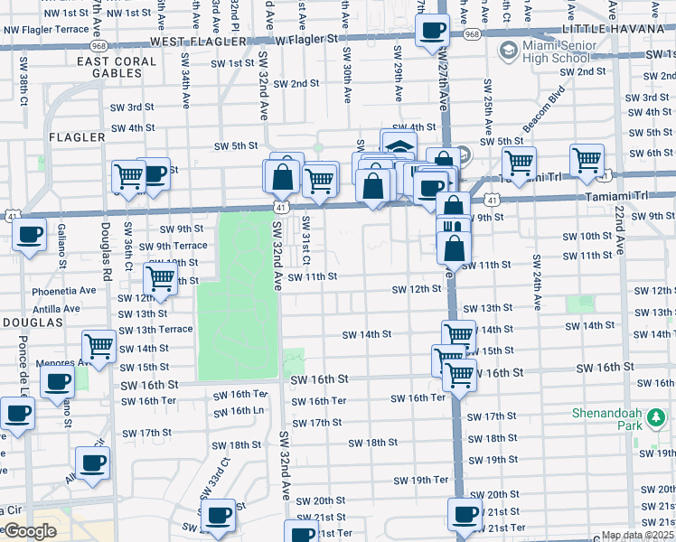 map of restaurants, bars, coffee shops, grocery stores, and more near 3061 Southwest 11th Street in Miami