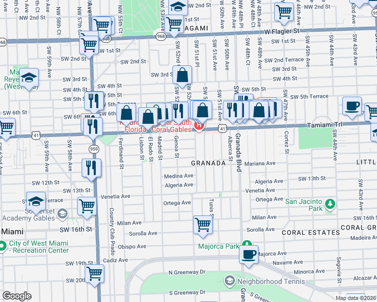 map of restaurants, bars, coffee shops, grocery stores, and more near 1221 Aguila Avenue in Coral Gables