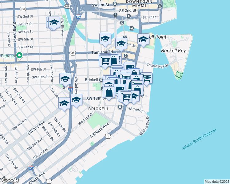 map of restaurants, bars, coffee shops, grocery stores, and more near in Miami