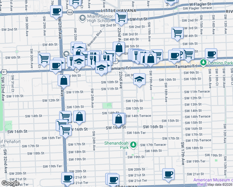 map of restaurants, bars, coffee shops, grocery stores, and more near 2270 Southwest 11th Street in Miami