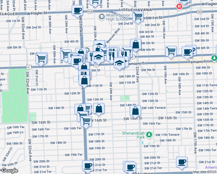 map of restaurants, bars, coffee shops, grocery stores, and more near 2414 Southwest 11th Street in Miami