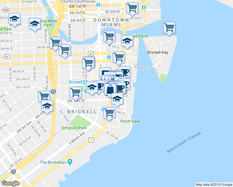 map of restaurants, bars, coffee shops, grocery stores, and more near in Miami