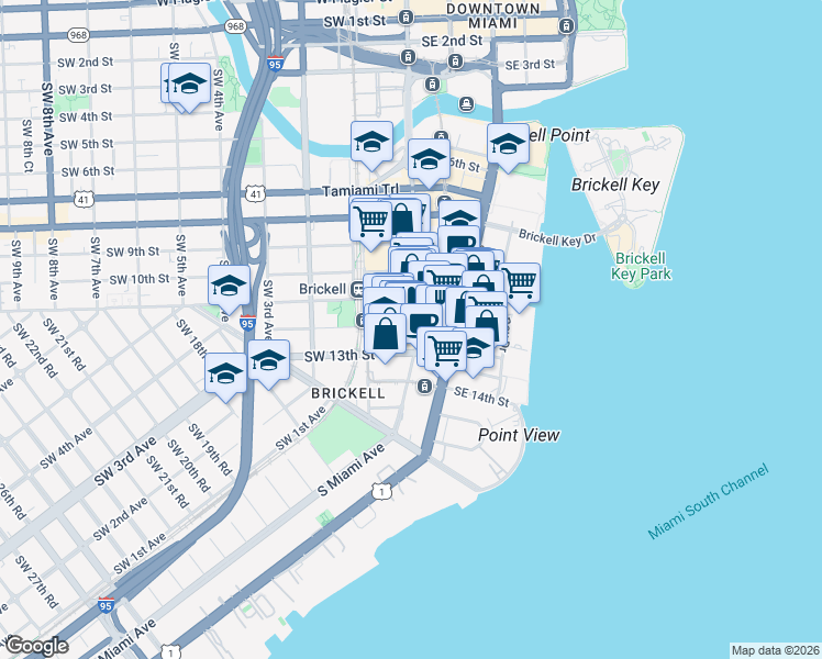 map of restaurants, bars, coffee shops, grocery stores, and more near in Miami