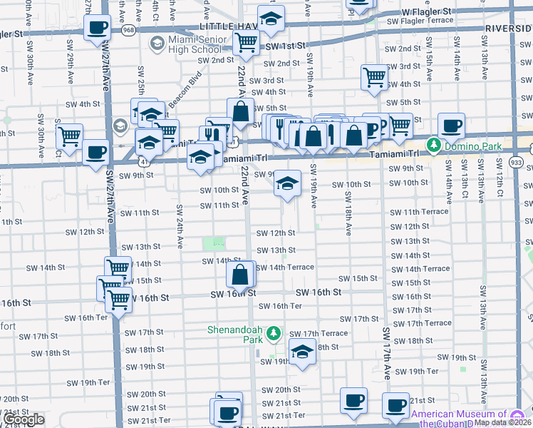 map of restaurants, bars, coffee shops, grocery stores, and more near 2110 Southwest 11th Street in Miami