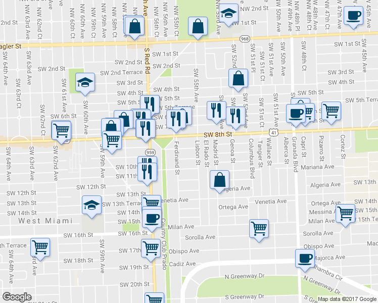 map of restaurants, bars, coffee shops, grocery stores, and more near 1420 San Marco Avenue in Coral Gables