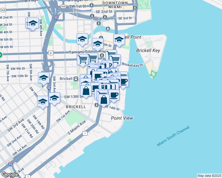 map of restaurants, bars, coffee shops, grocery stores, and more near in Miami
