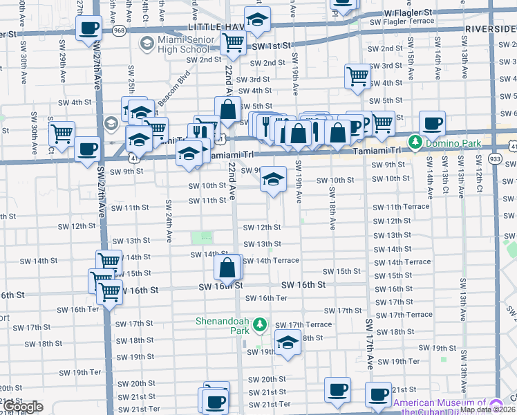 map of restaurants, bars, coffee shops, grocery stores, and more near 2110 Southwest 11th Street in Miami