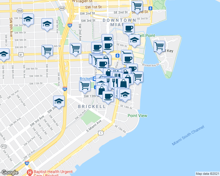 map of restaurants, bars, coffee shops, grocery stores, and more near in Miami