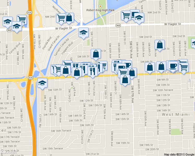 map of restaurants, bars, coffee shops, grocery stores, and more near in West Miami