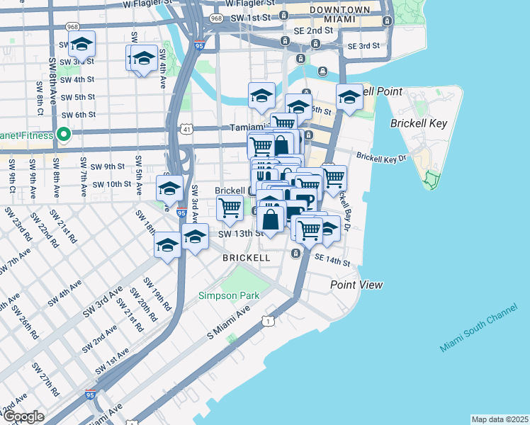 map of restaurants, bars, coffee shops, grocery stores, and more near 79 Southwest 12th Street in Miami